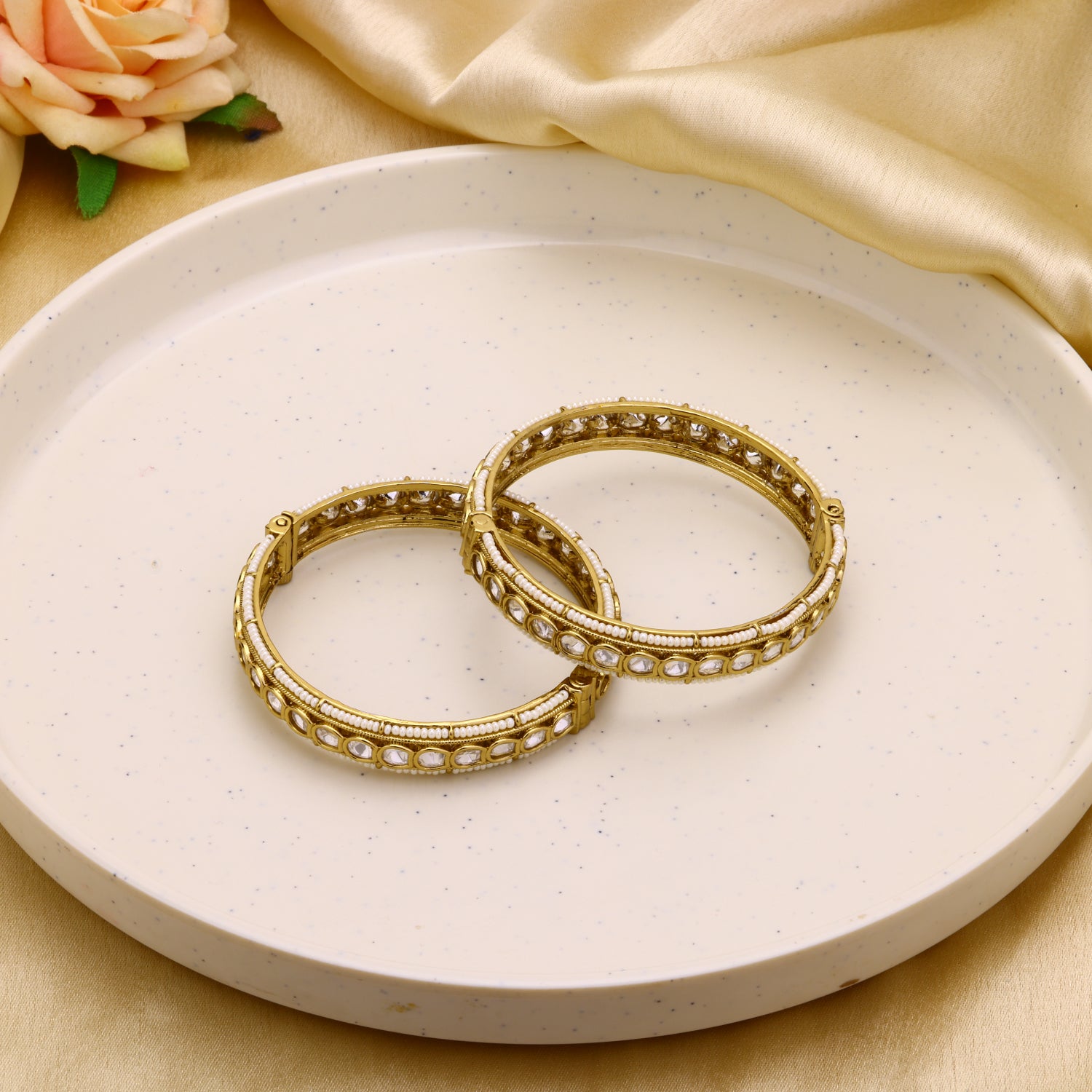 White And Golden Moissanite Kada