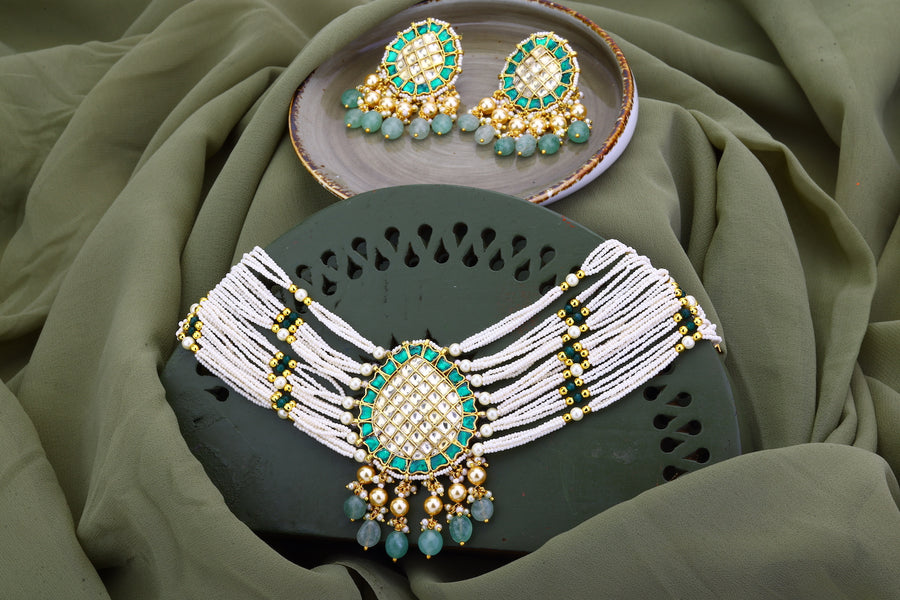 Mint Green Paan Jadau Kundan Choker