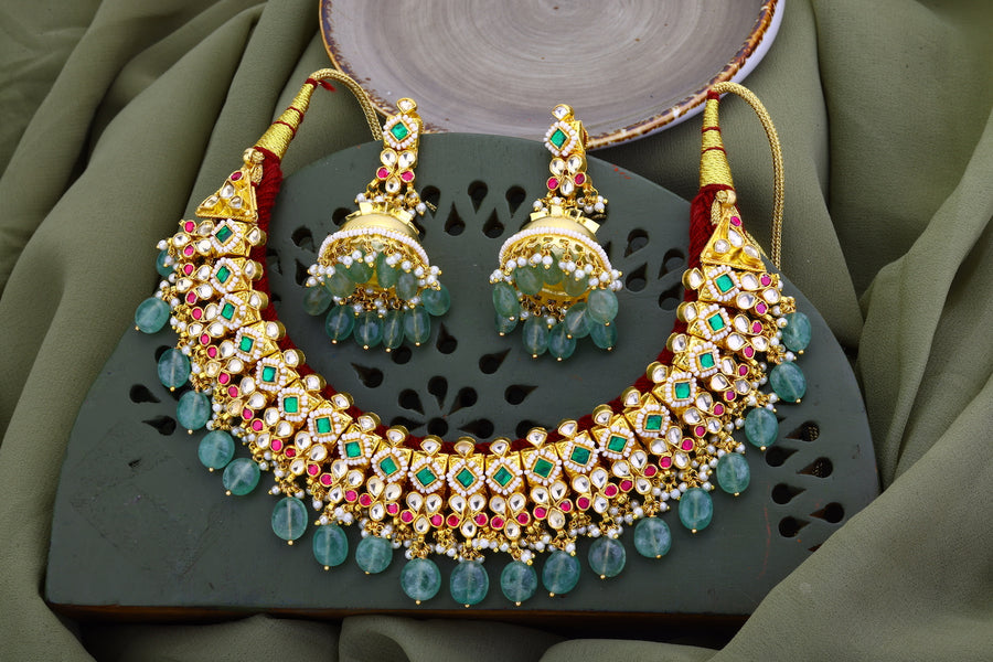 Multicolour thushi(gadi) Jadau Kundan Choker set