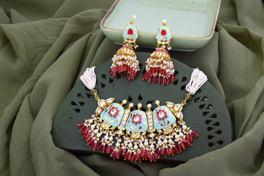 Aqua Minakari Jadau Kundan Choker