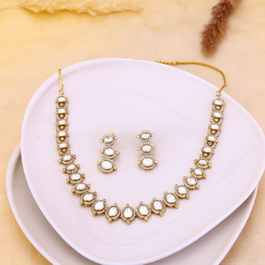 Minimal Uncut Moissanite Necklace With Delicate Earrings