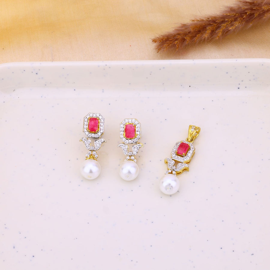 Delicate Rubi Pendant Earrings With Perl Hanging