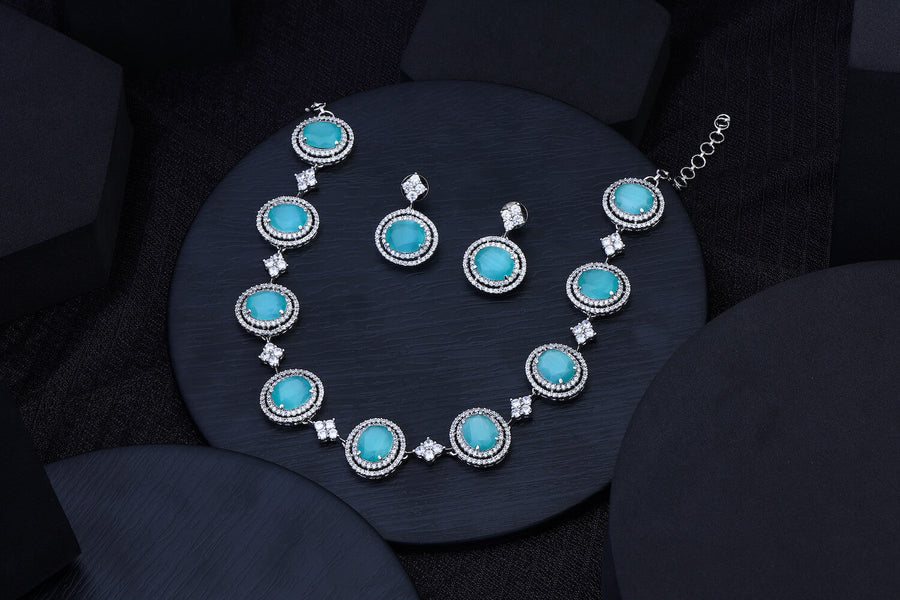 Aqua Stone Diamond Hirak Necklace