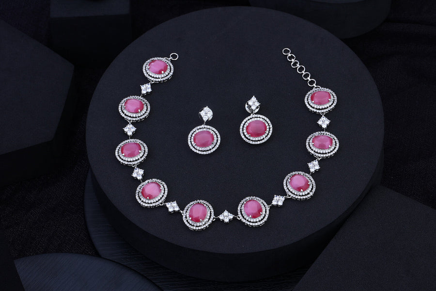 Pink Stone Diamond Hirak Necklace