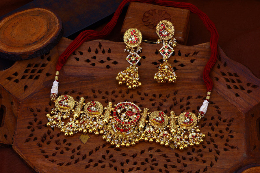 Antique Pink Kundan Kanika Choker
