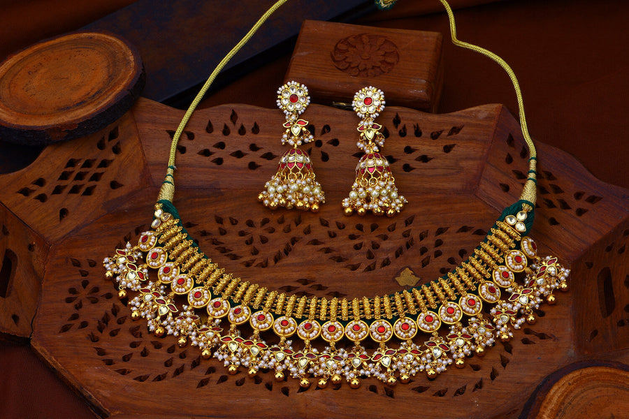 Antique Pink Kundan handmade Kanika Choker Belt thushi