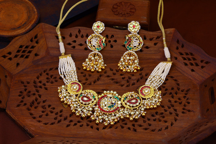 Golden Antique Multi Colour Kanika Choker Set
