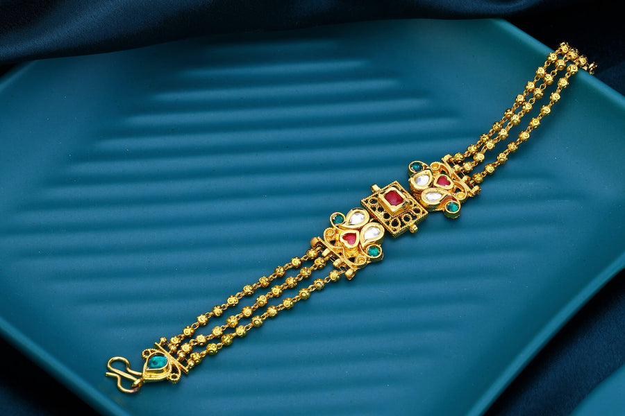 Multi Colour Golden Finish Jadau Kundan Bracelet