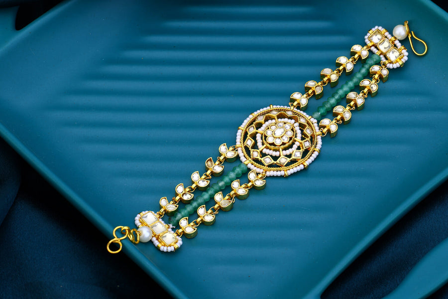 Green Beaded Jadau Kundan Bracelet