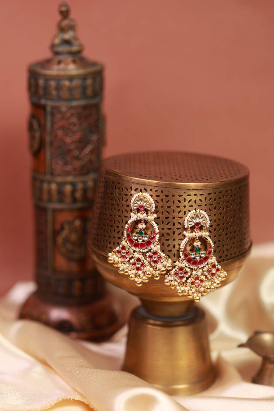 Green And Pink Jadau Kundan Earrings
