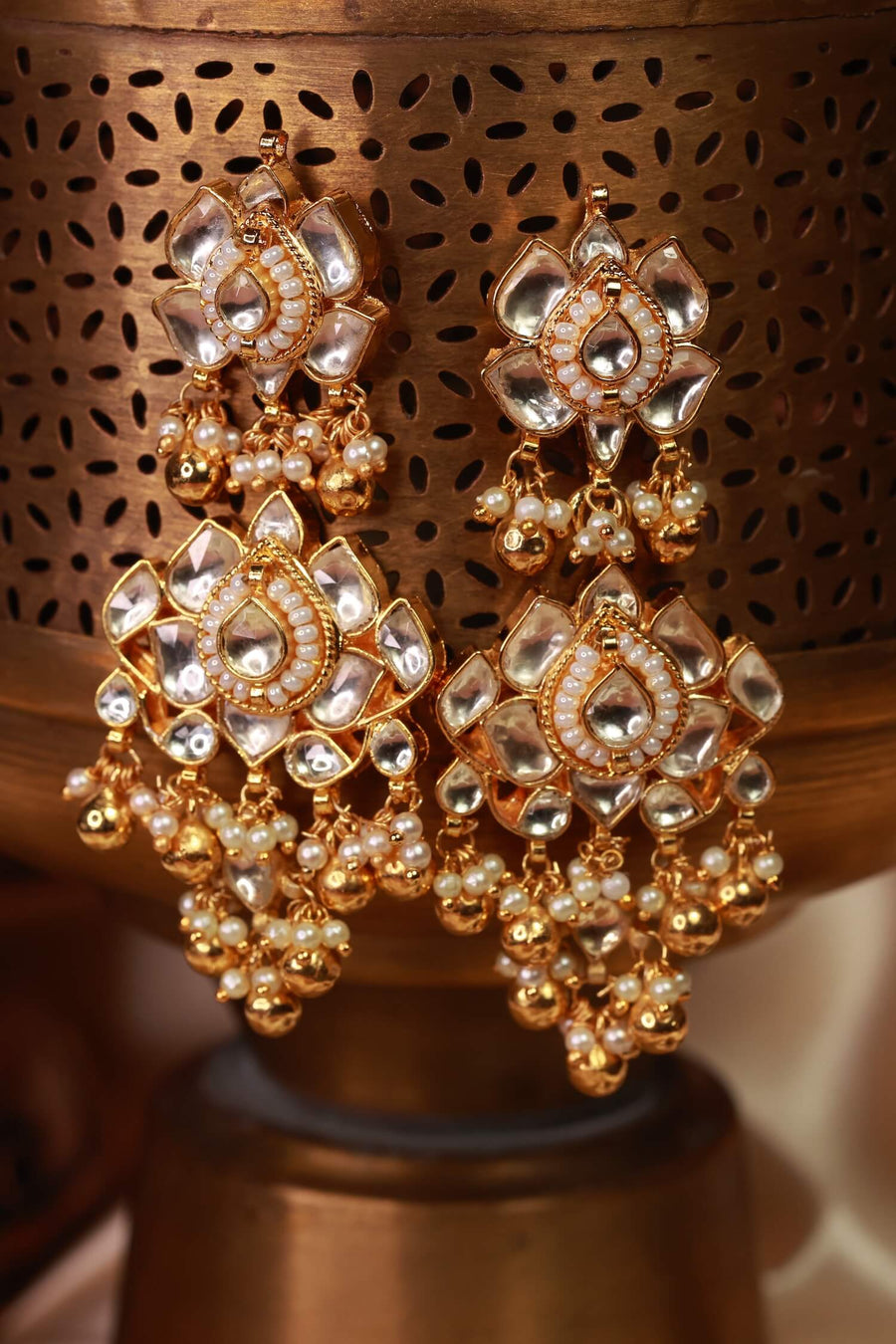 White Jadau Kundan Earrings