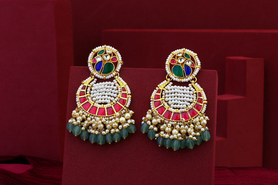 Multi Colour Chand  Jadau Kundan EarringsBali