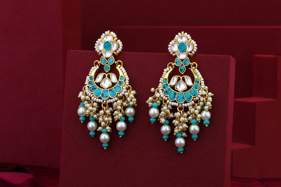 Blue Chand Jadau Kundan Earrings Bali