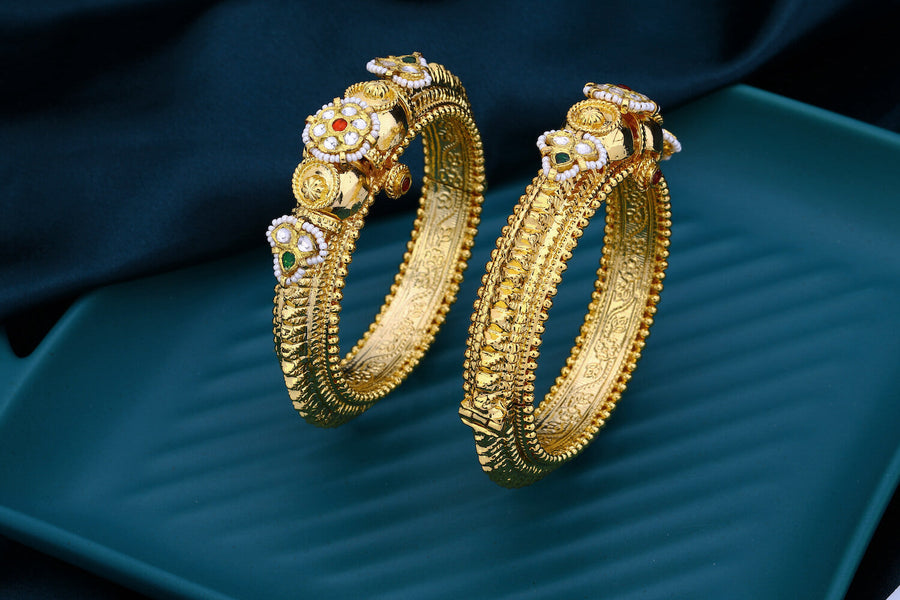 Real Gold Look Like Finish Jadau Kundan Kada