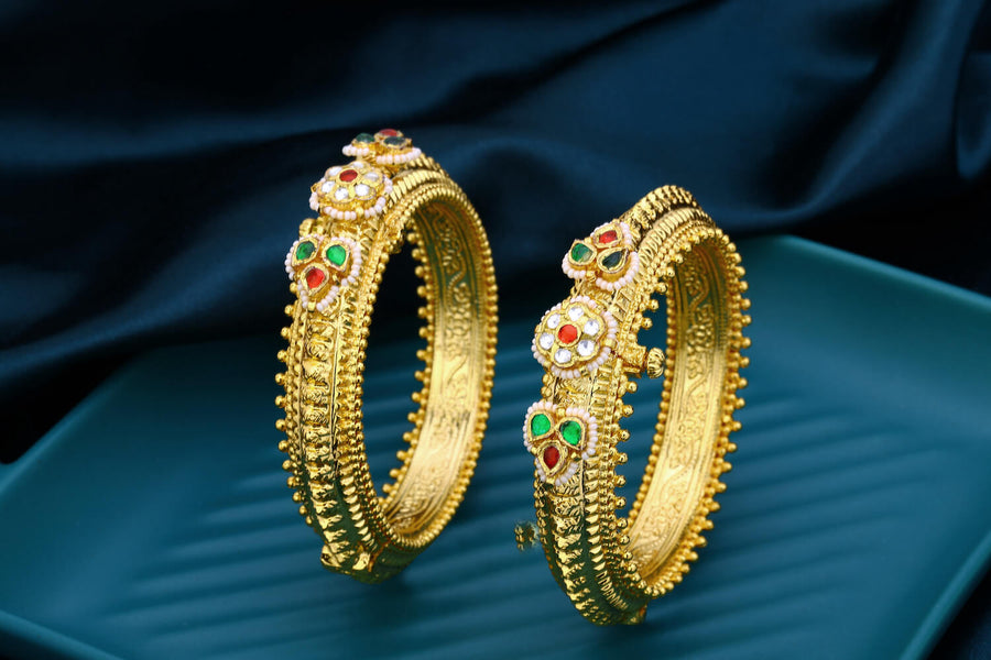 Real Gold Look Like Finish Jadau Kundan Kada