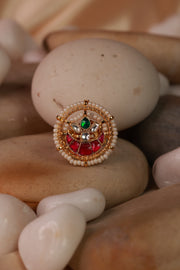 Green And Pink Round Jadau Kundan Ring