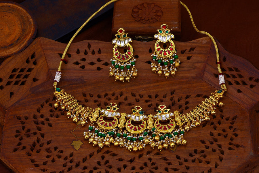 Golden Antique Multi Colour Kanika Choker Set