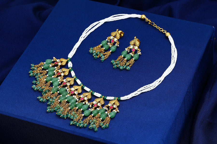 Multi Colour Jadau Kundan Antique Necklace