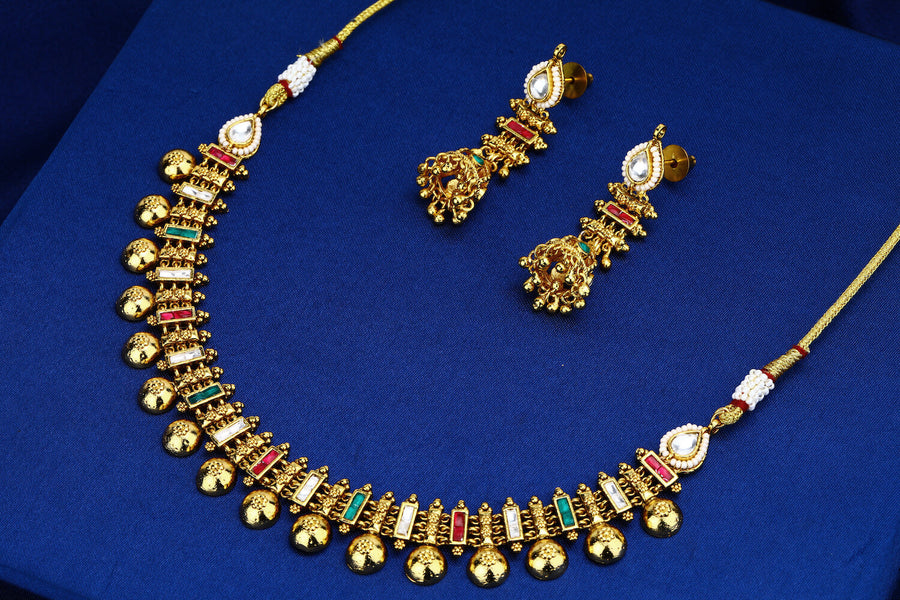 Delicate Jadau Kundan Antique Necklace Set