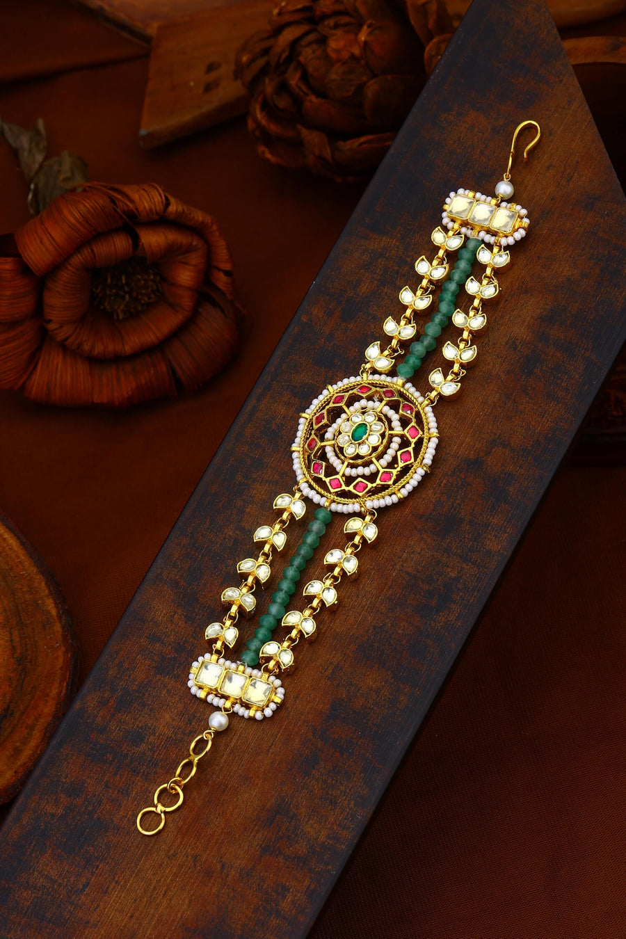 Green And Pink Jadau Kundan Bracelet