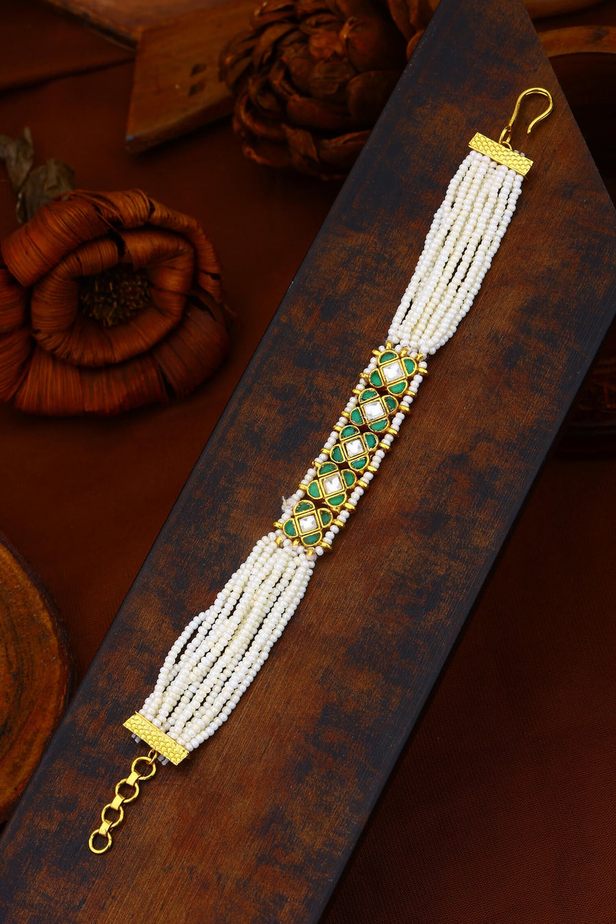 Green And White Jadau Kundan Bracelet