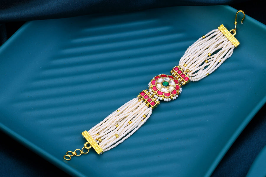 Multi Colour Jadau Kundan Bracelet With Kidiya Belt