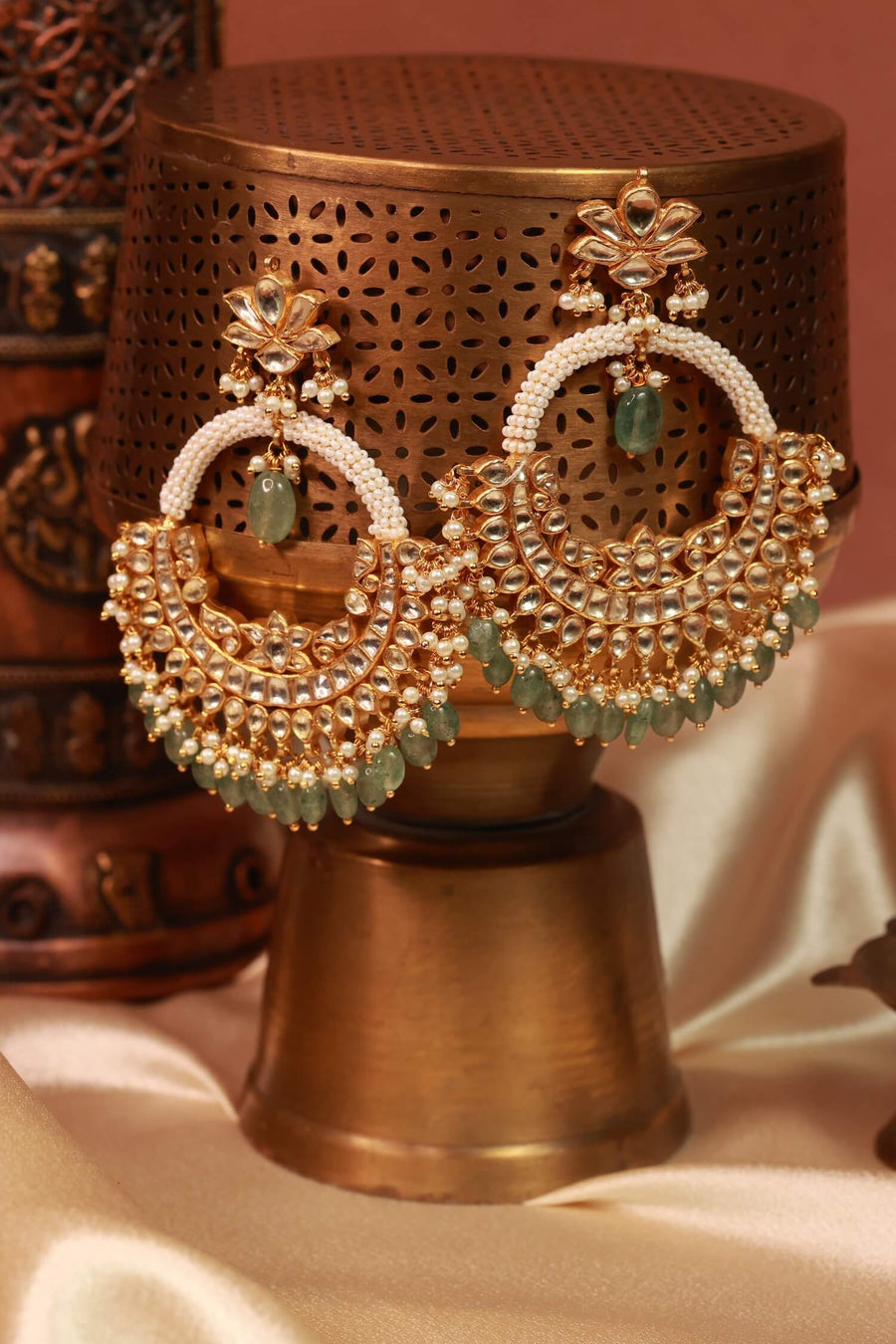 Green Jadau Kundan Earrings Bali