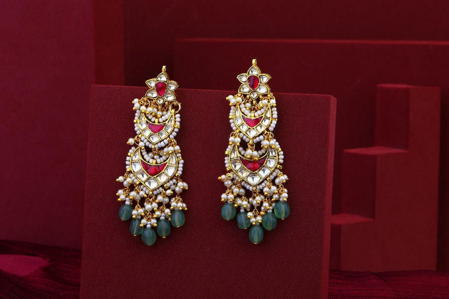 Multi Colour Chand Jadau Kundan Earrings Bali