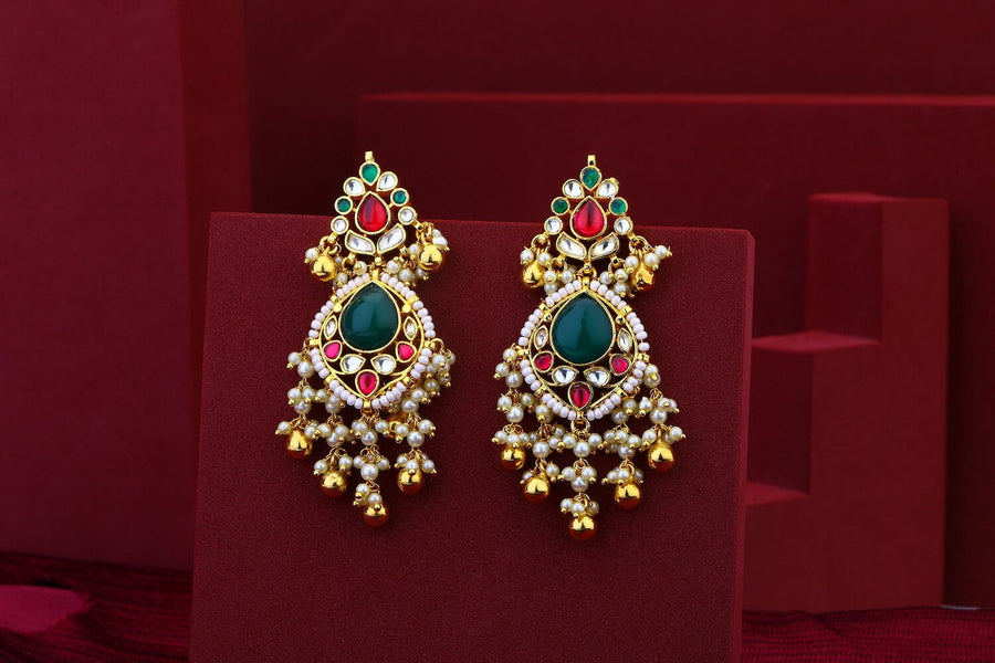 Green Stone Kundan Jadau Kundan Earrings