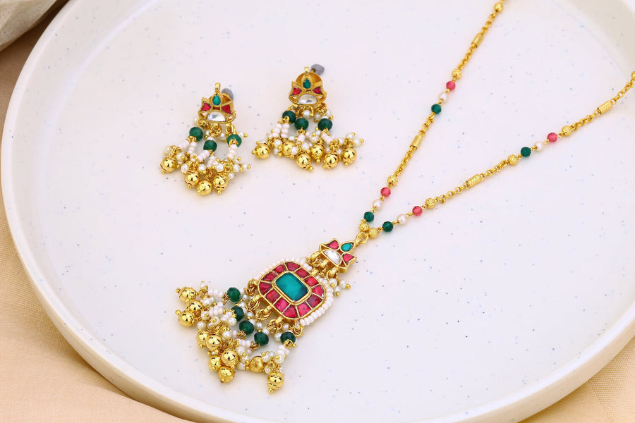 Square Pendant Jadau Kundan Minimals Set