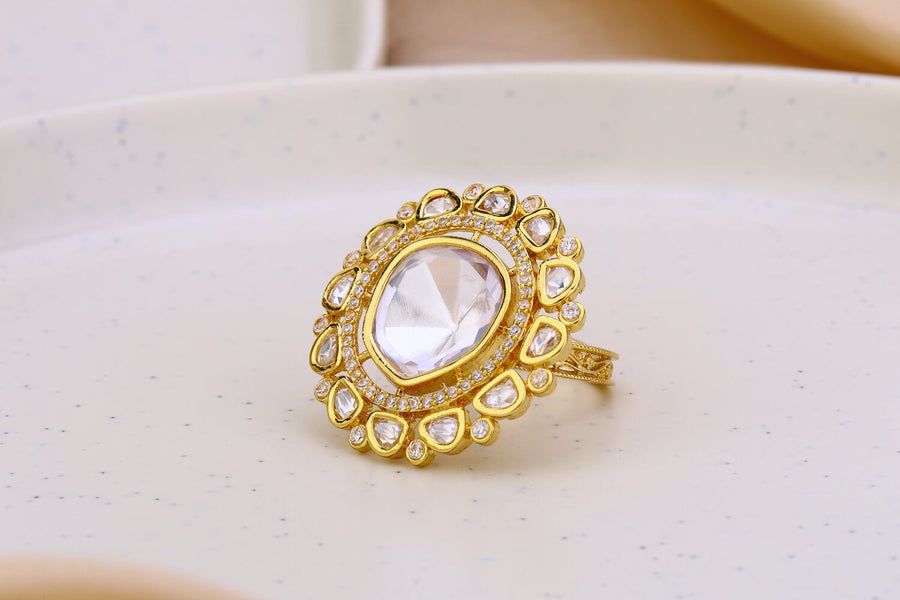 White And Golden Moissanite Ring